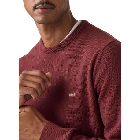 Pull en coton bordeaux à coupe droite pourvu d'un col rond côtelé - Image 5