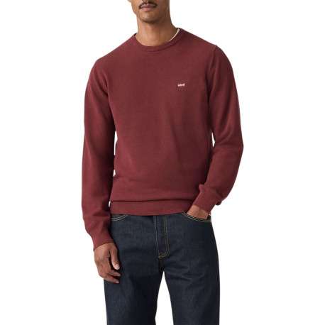 Pull en coton bordeaux à coupe droite pourvu d'un col rond côtelé - Image 6