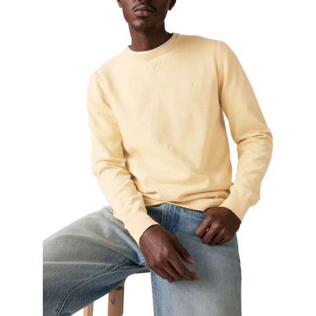 Pull en coton mélangé jaune à coupe droite pourvu d'un col rond - Image 6