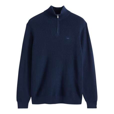 Pull en coton marine à coupe droite pourvu d'un col camionneur