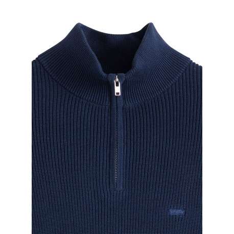 Pull en coton marine à coupe droite pourvu d'un col camionneur - Image 2