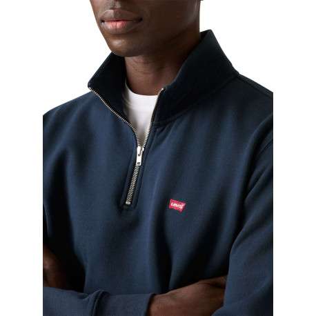 Sweat en coton marine à coupe droite pourvu d'un col camionneur - Image 5