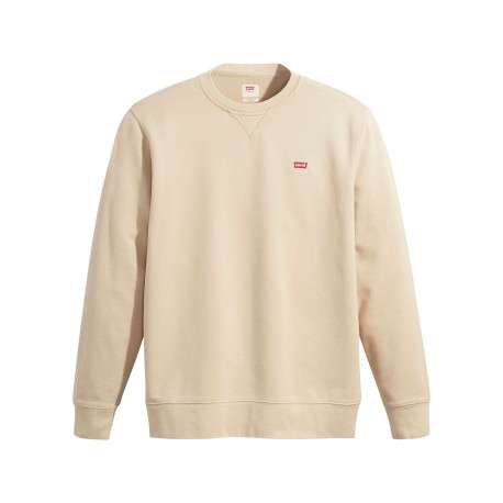 Pull en coton beige à coupe droite pourvu d'un col rond côtelé