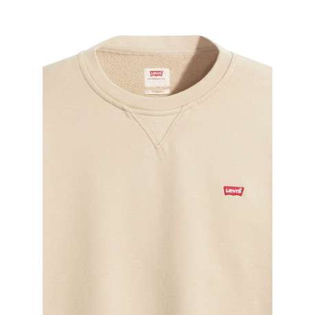 Pull en coton beige à coupe droite pourvu d'un col rond côtelé - Image 2