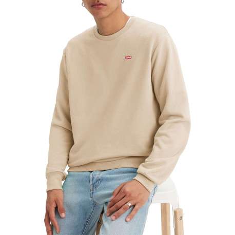 Pull en coton beige à coupe droite pourvu d'un col rond côtelé - Image 3