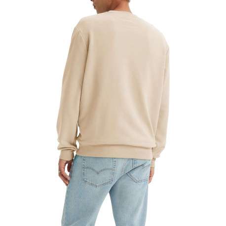 Pull en coton beige à coupe droite pourvu d'un col rond côtelé - Image 4