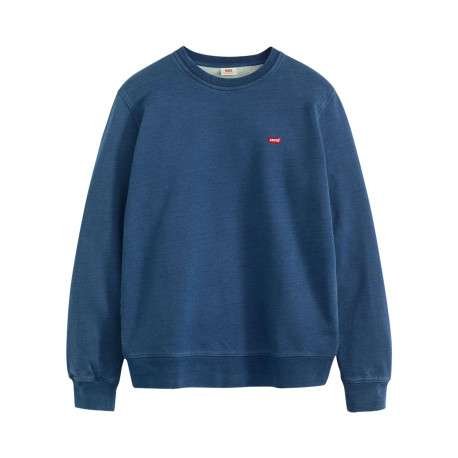 Pull en coton bleu à coupe droite effet délavé pourvu d'un col rond