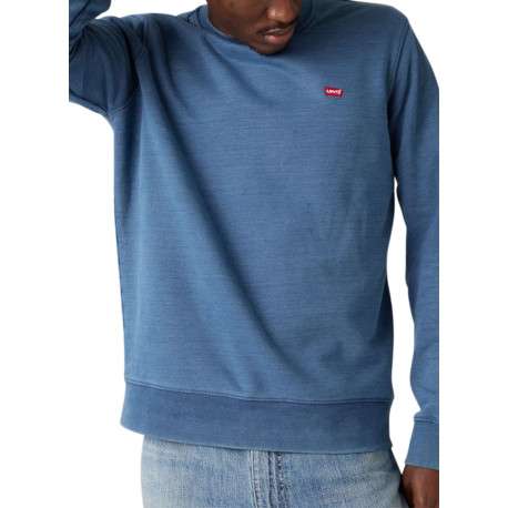 Pull en coton bleu à coupe droite effet délavé pourvu d'un col rond - Image 3