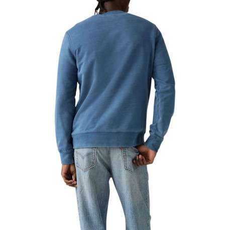 Pull en coton bleu à coupe droite effet délavé pourvu d'un col rond - Image 4