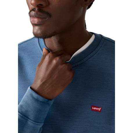 Pull en coton bleu à coupe droite effet délavé pourvu d'un col rond - Image 5