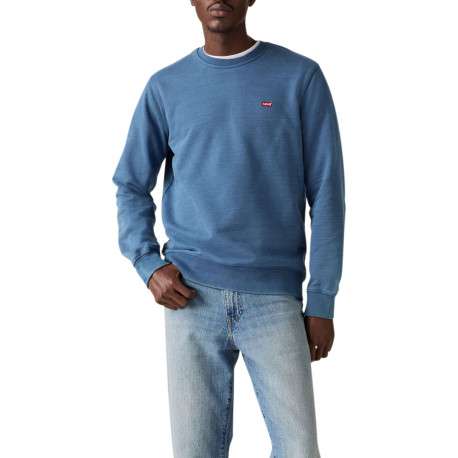 Pull en coton bleu à coupe droite effet délavé pourvu d'un col rond - Image 6