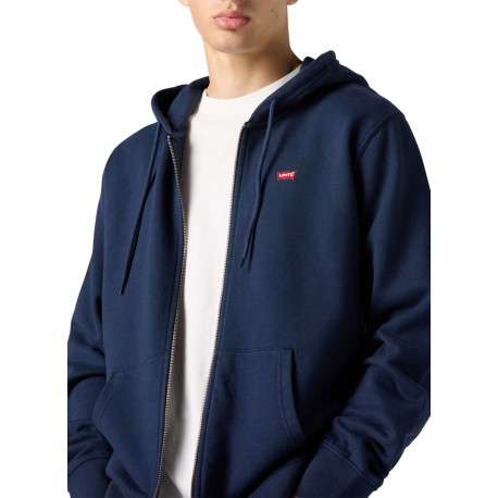 Sweat zippé en coton marine à coupe droite pourvu d'un col à capuche - Image 3