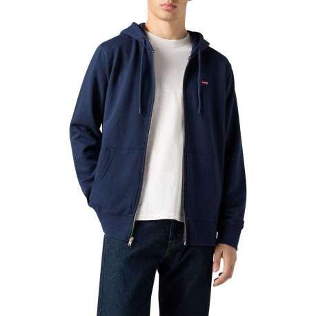 Sweat zippé en coton marine à coupe droite pourvu d'un col à capuche - Image 4
