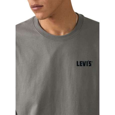 T-shirt en coton anthracite imprimé à coupe droite pourvu d'un col rond - Image 5