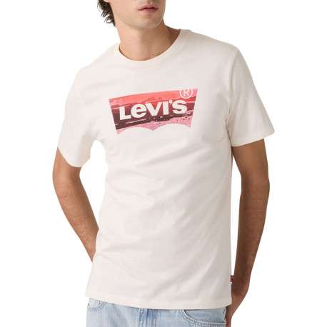 T-shirt en coton blanc imprimé à coupe droite pourvu d'un col rond