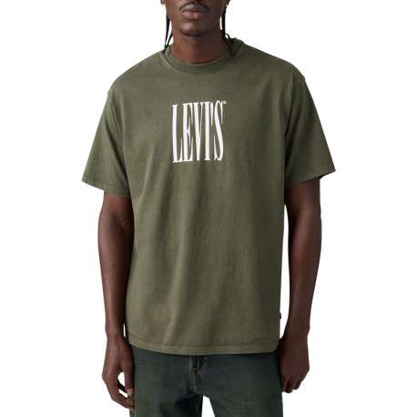T-shirt en coton kaki imprimé à coupe droite pourvu d'un col rond - Image 3