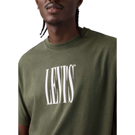 T-shirt en coton kaki imprimé à coupe droite pourvu d'un col rond - Image 5