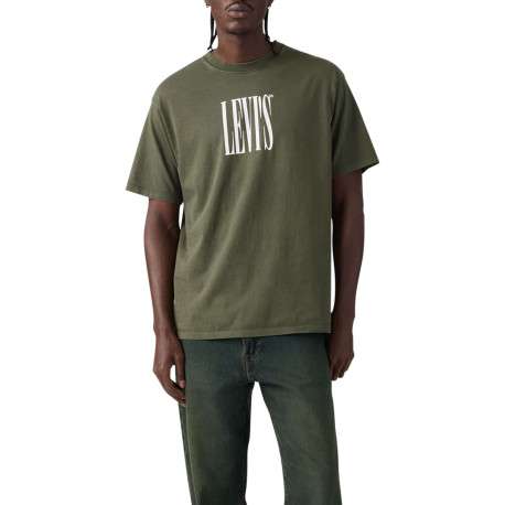 T-shirt en coton kaki imprimé à coupe droite pourvu d'un col rond - Image 6