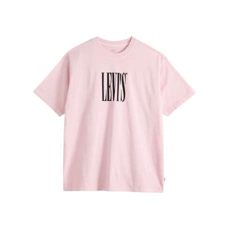 T-shirt en coton rose imprimé à coupe droite pourvu d'un col rond