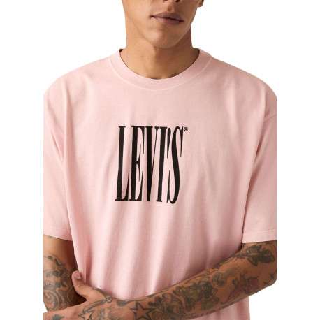 T-shirt en coton rose imprimé à coupe droite pourvu d'un col rond - Image 5