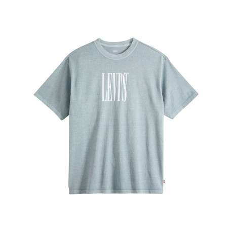 T-shirt en coton gris imprimé à coupe droite pourvu d'un col rond