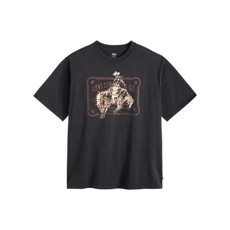 T-shirt en coton noir imprimé à coupe droite pourvu d'un col rond