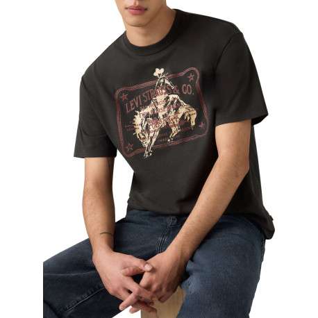 T-shirt en coton noir imprimé à coupe droite pourvu d'un col rond - Image 3