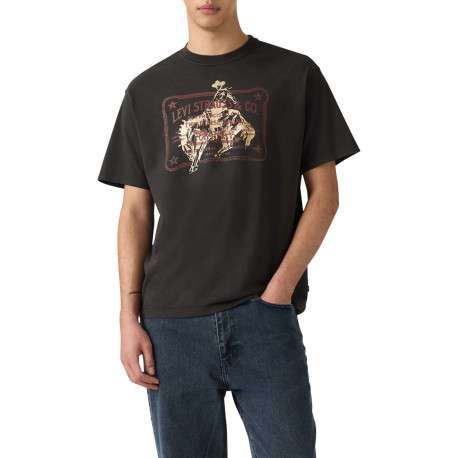 T-shirt en coton noir imprimé à coupe droite pourvu d'un col rond - Image 6