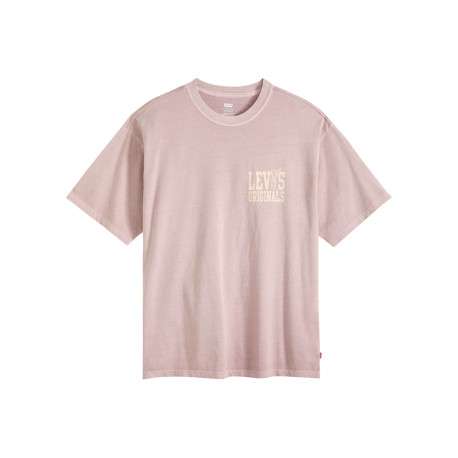 T-shirt en coton rose à coupe droite pourvu d'un col rond côtelé