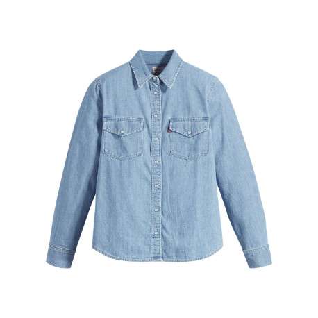 Chemise en coton bleue à coupe ajustée pourvue d'un col à revers