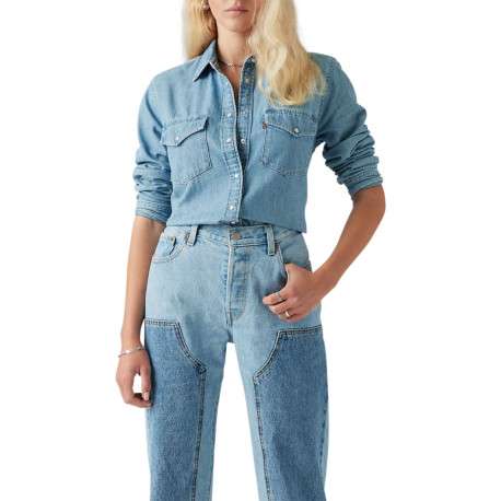 Chemise en coton bleue à coupe ajustée pourvue d'un col à revers - Image 3