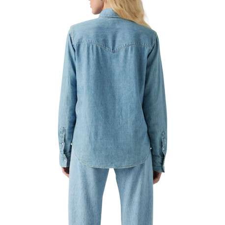 Chemise en coton bleue à coupe ajustée pourvue d'un col à revers - Image 4