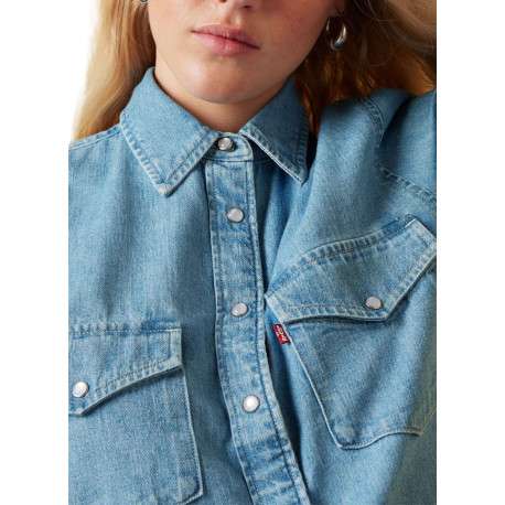 Chemise en coton bleue à coupe ajustée pourvue d'un col à revers - Image 5