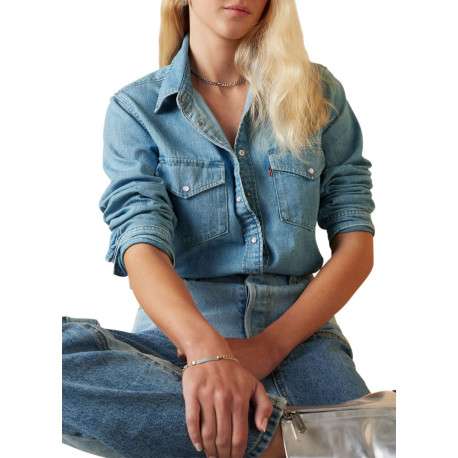 Chemise en coton bleue à coupe ajustée pourvue d'un col à revers - Image 6