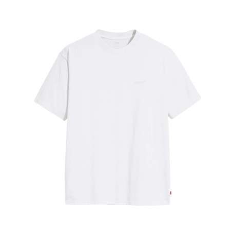 T-shirt en coton blanc à coupe droite pourvu d'un col rond finement côtelé