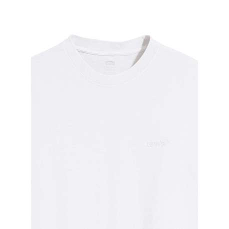 T-shirt en coton blanc à coupe droite pourvu d'un col rond finement côtelé - Image 2