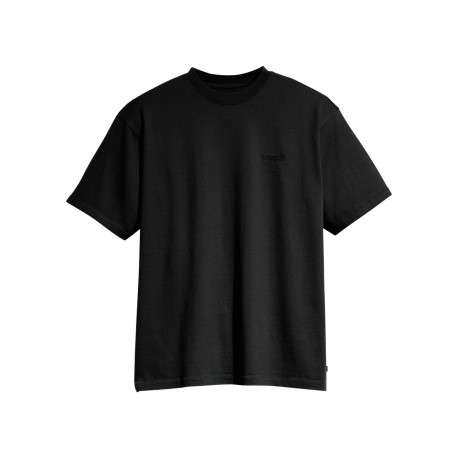 T-shirt en coton noir à coupe droite pourvu d'un col rond finement côtelé