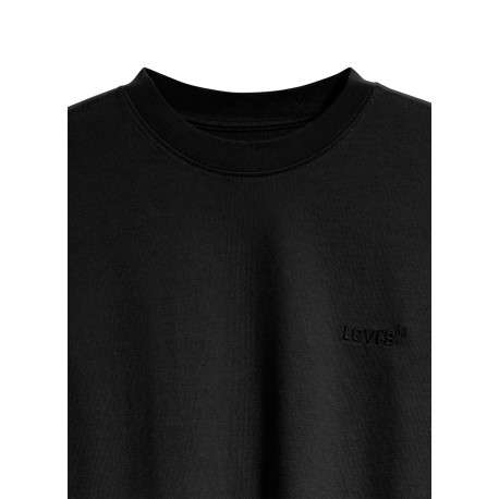 T-shirt en coton noir à coupe droite pourvu d'un col rond finement côtelé - Image 2