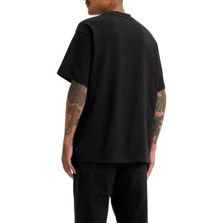 T-shirt en coton noir à coupe droite pourvu d'un col rond finement côtelé - Image 4