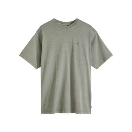 T-shirt en coton kaki à coupe droite pourvu d'un col rond finement côtelé