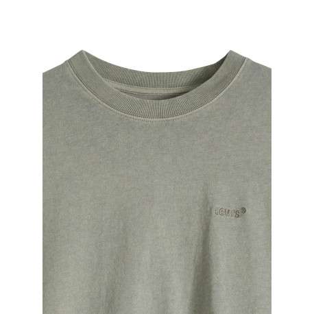 T-shirt en coton kaki à coupe droite pourvu d'un col rond finement côtelé - Image 2