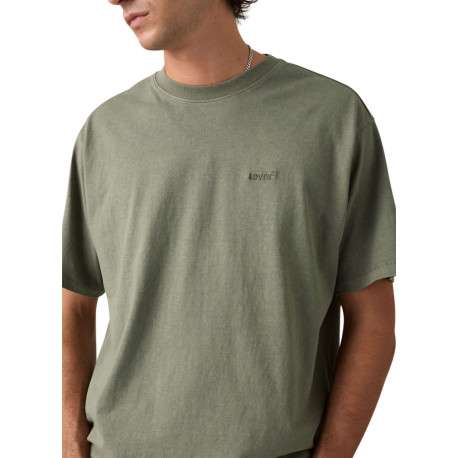 T-shirt en coton kaki à coupe droite pourvu d'un col rond finement côtelé - Image 3