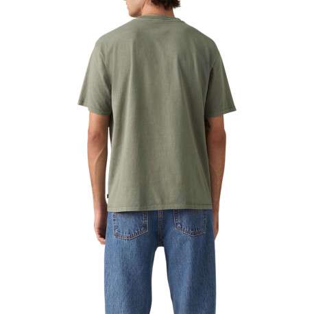 T-shirt en coton kaki à coupe droite pourvu d'un col rond finement côtelé - Image 4