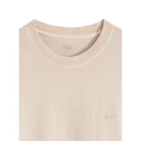 T-shirt en coton beige à coupe droite pourvu d'un col rond finement côtelé - Image 2