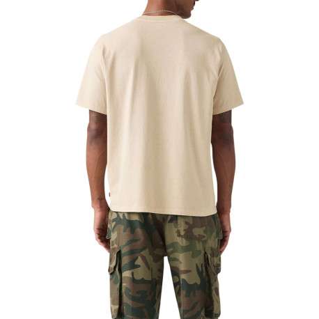 T-shirt en coton beige à coupe droite pourvu d'un col rond finement côtelé - Image 4