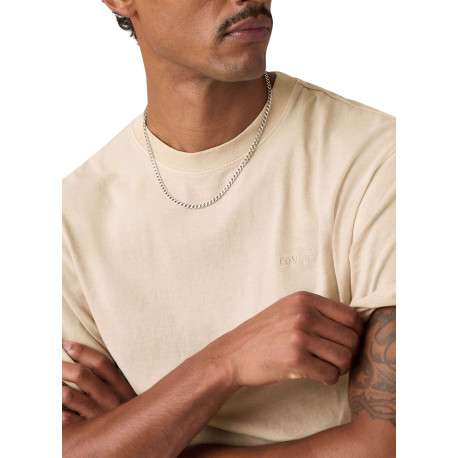 T-shirt en coton beige à coupe droite pourvu d'un col rond finement côtelé - Image 5
