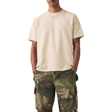 T-shirt en coton beige à coupe droite pourvu d'un col rond finement côtelé - Image 6