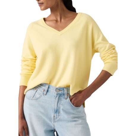Pull jaune à coupe ajustée pourvu d'un col v et de manches longues - Image 3