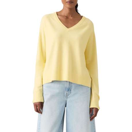 Pull jaune à coupe ajustée pourvu d'un col v et de manches longues - Image 6