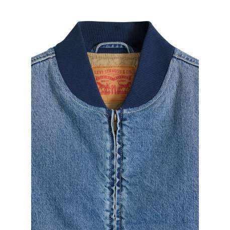 Blouson sans manche en coton bleu à coupe droite pourvu d'un col bomber - Image 2